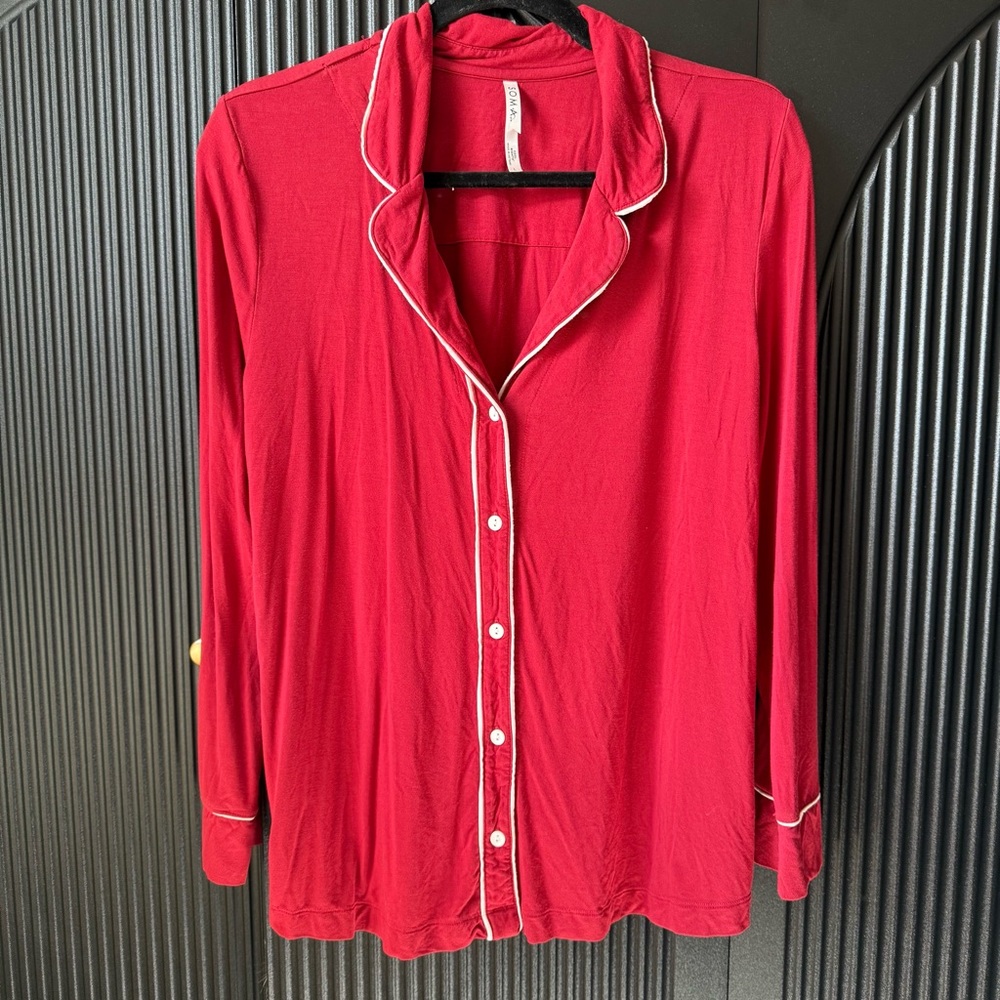 Soma Red Pajama Top with White Trim